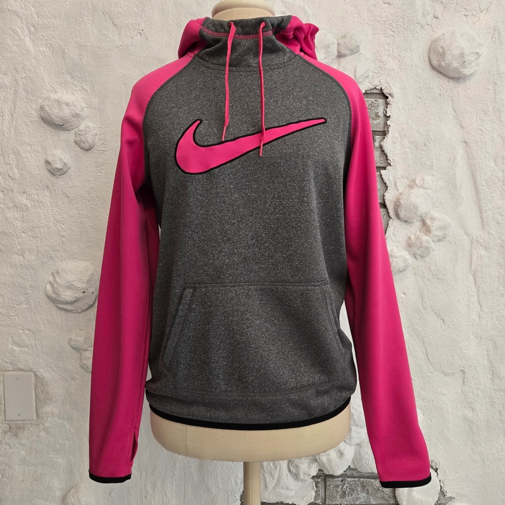 Nike Therma-FIT Hoodie Womens Small Pink Grey Scuba Neck Pullover Size Small